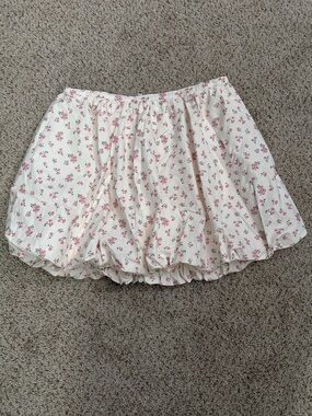 Peach Love California White Mini Skirt with Pink Rose Detail Size L